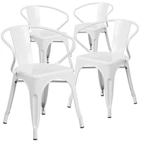 Commercial Grade 4 Pack White Metal Indoor-Outdoor Chair with Arms