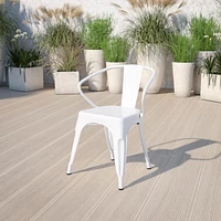 Commercial Grade 4 Pack White Metal Indoor-Outdoor Chair with Arms