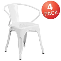 Commercial Grade 4 Pack White Metal Indoor-Outdoor Chair with Arms