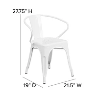 Commercial Grade 4 Pack White Metal Indoor-Outdoor Chair with Arms