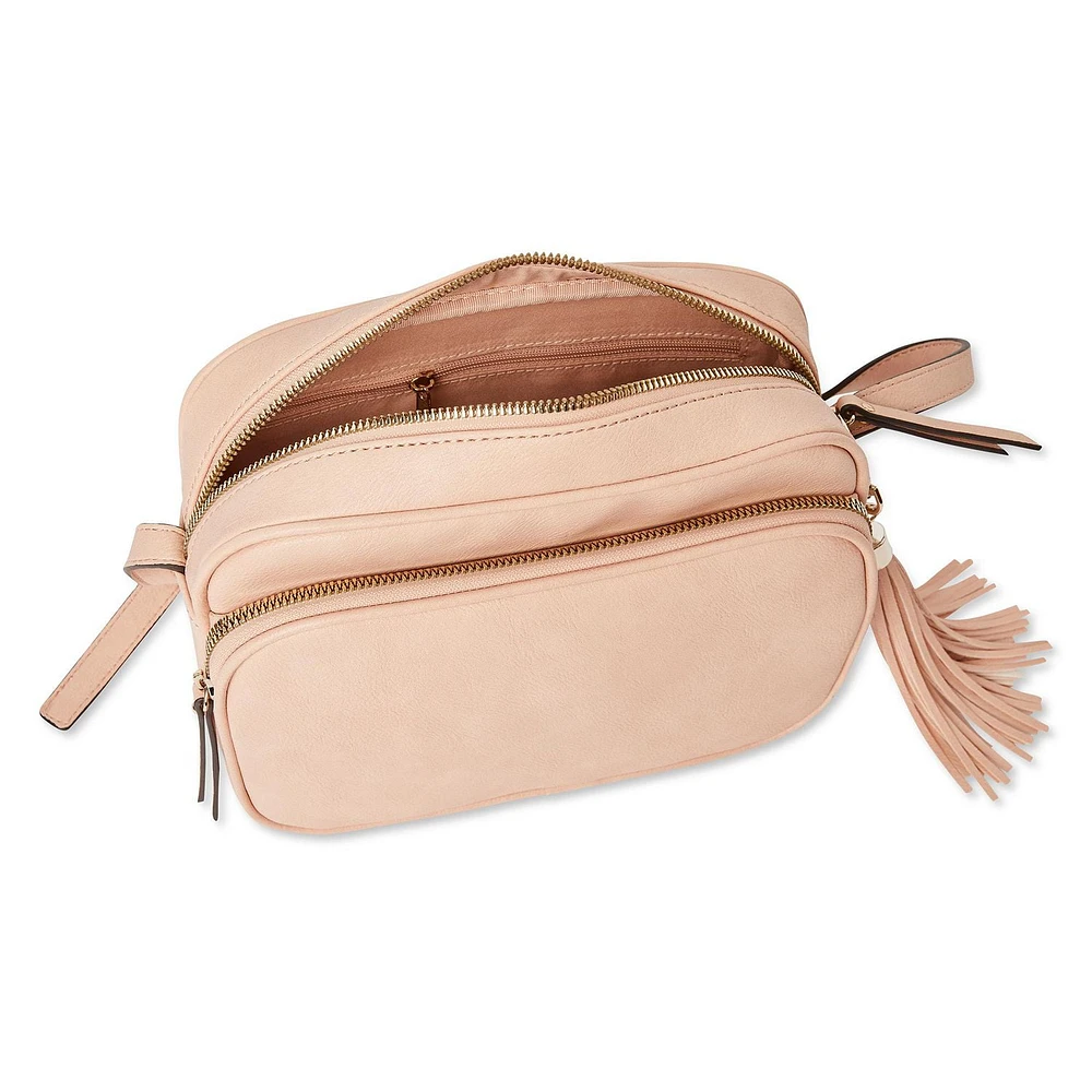 Time and Tru Women's Camera Crossbody Bag with Tassel