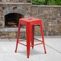 4 Pk. Commercial Grade 24" High Backless Metal Indoor-Outdoor Counter Height Stool with Square Seat