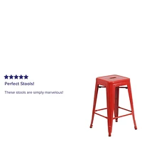 4 Pk. Commercial Grade 24" High Backless Metal Indoor-Outdoor Counter Height Stool with Square Seat