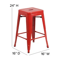 4 Pk. Commercial Grade 24" High Backless Metal Indoor-Outdoor Counter Height Stool with Square Seat