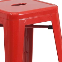 4 Pk. Commercial Grade 24" High Backless Metal Indoor-Outdoor Counter Height Stool with Square Seat