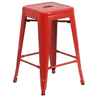 4 Pk. Commercial Grade 24" High Backless Metal Indoor-Outdoor Counter Height Stool with Square Seat