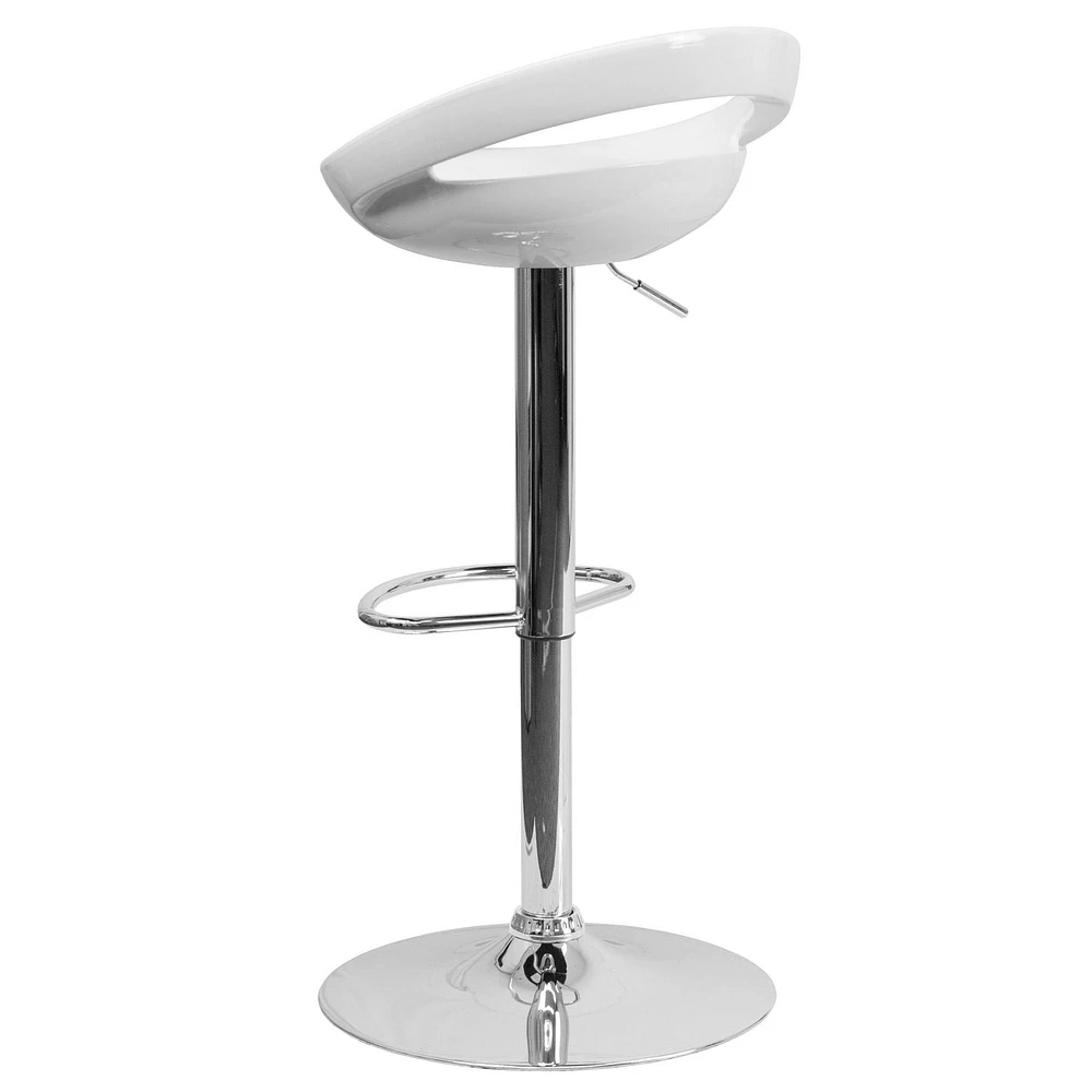 2 pièces Tabouret de bar contemporain en plastique blanc à hauteur réglable avec dossier arrondi et base en chrome