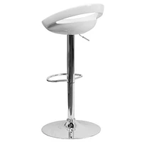 2 Pk. Contemporary White Plastic Adjustable Height Barstool with Rounded Cutout Back and Chrome Base