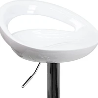 2 Pk. Contemporary White Plastic Adjustable Height Barstool with Rounded Cutout Back and Chrome Base