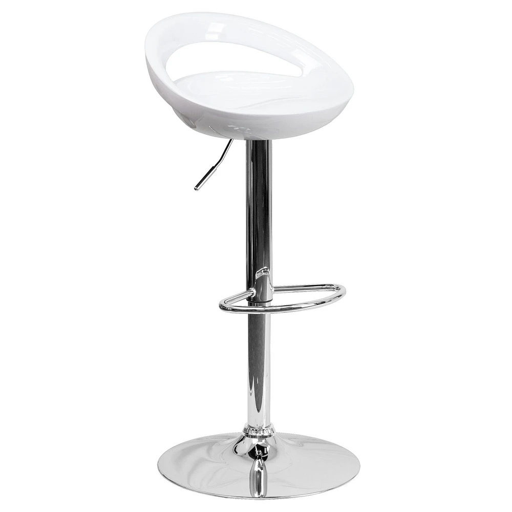 2 pièces Tabouret de bar contemporain en plastique blanc à hauteur réglable avec dossier arrondi et base en chrome