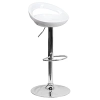 2 Pk. Contemporary White Plastic Adjustable Height Barstool with Rounded Cutout Back and Chrome Base