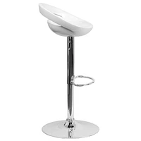 2 Pk. Contemporary White Plastic Adjustable Height Barstool with Rounded Cutout Back and Chrome Base