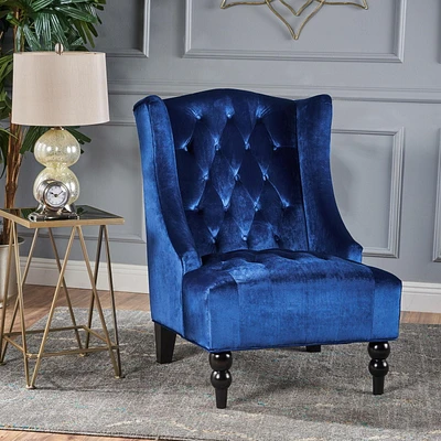 Tara High-Back Navy Blue New Velvet Club Chair