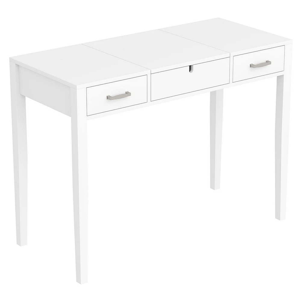 Safdie & Co. Vanité Maquilleuse Bureau Multifonctionnelle 40po Blanc avec 2 Tiroirs et 1 Miroir Pliable pour Salon, Dressing ou Chambre