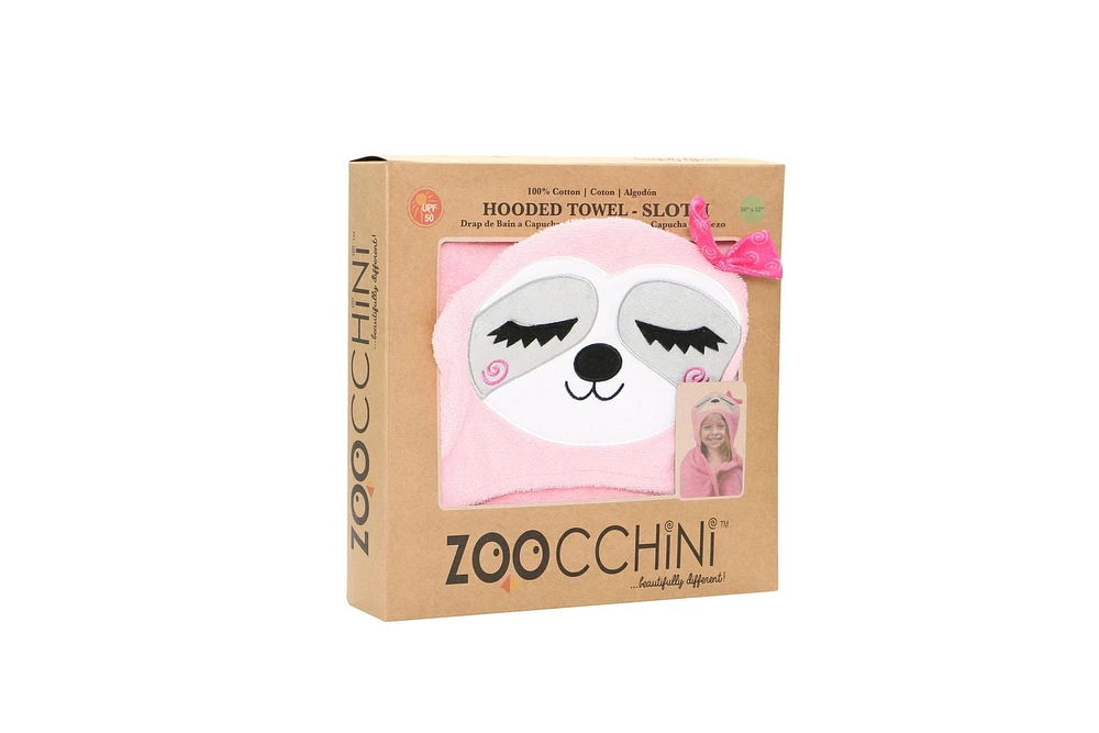ZOOCCHINI - Toddler, Kids Plush Snow Terry Hooded Bath Towel - Swim Towel - Sadie the Sloth