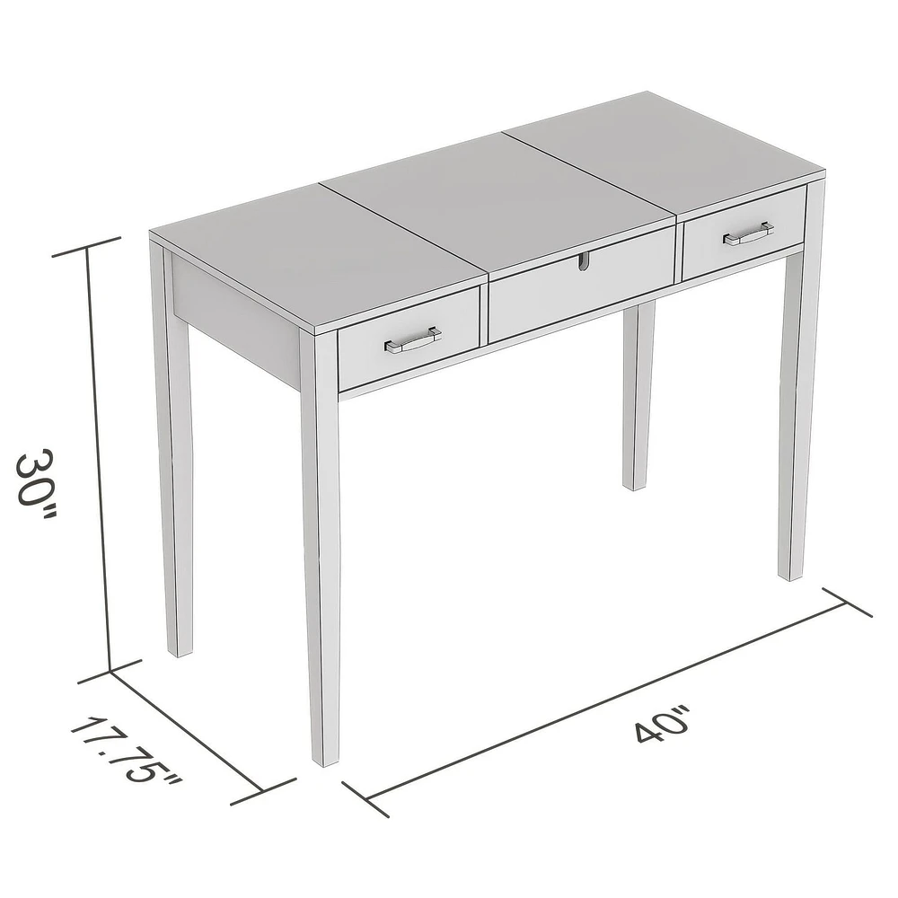 Safdie & Co. Vanité Maquilleuse Bureau Multifonctionnelle 40po Blanc avec 2 Tiroirs et 1 Miroir Pliable pour Salon, Dressing ou Chambre