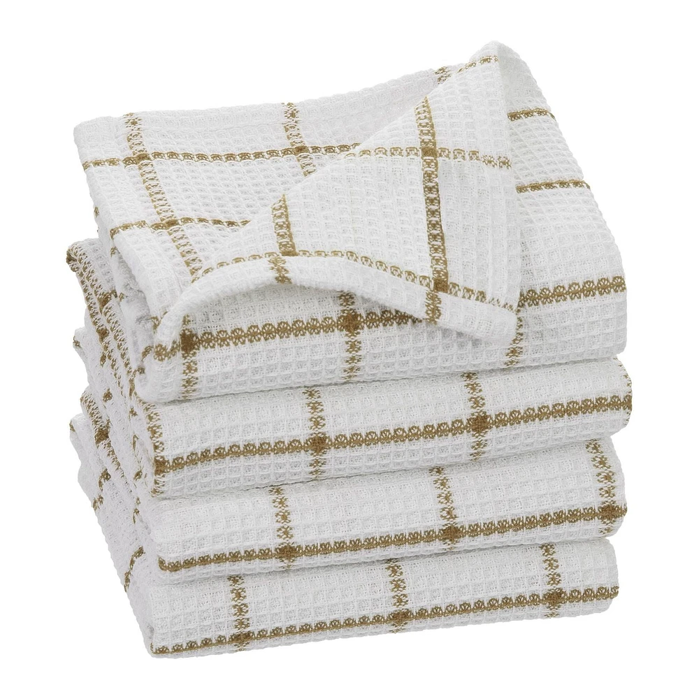Serviettes à vaisselle FabStyles Solo gaufres, lot de 4, coton filé à l'anneau, lavable en machine, linges à vaisselle longue durée, torchons Tailles 12 x 12 po, ens. de 4