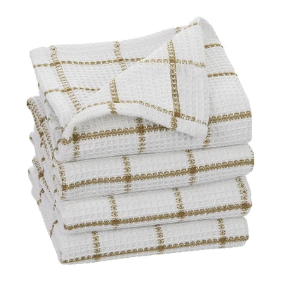 Serviettes à vaisselle FabStyles Solo gaufres, lot de 4, coton filé à l'anneau, lavable en machine, linges à vaisselle longue durée, torchons Tailles 12 x 12 po, ens. de 4