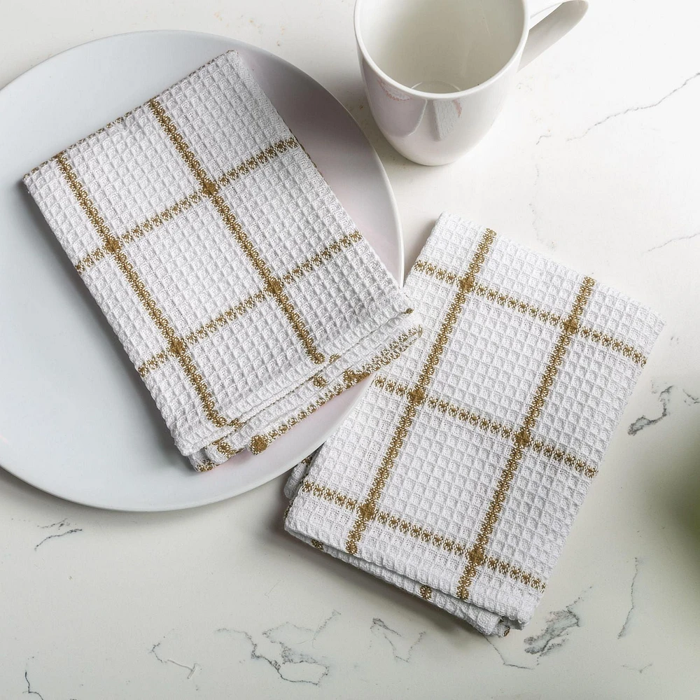Serviettes à vaisselle FabStyles Solo gaufres, lot de 4, coton filé à l'anneau, lavable en machine, linges à vaisselle longue durée, torchons Tailles 12 x 12 po, ens. de 4