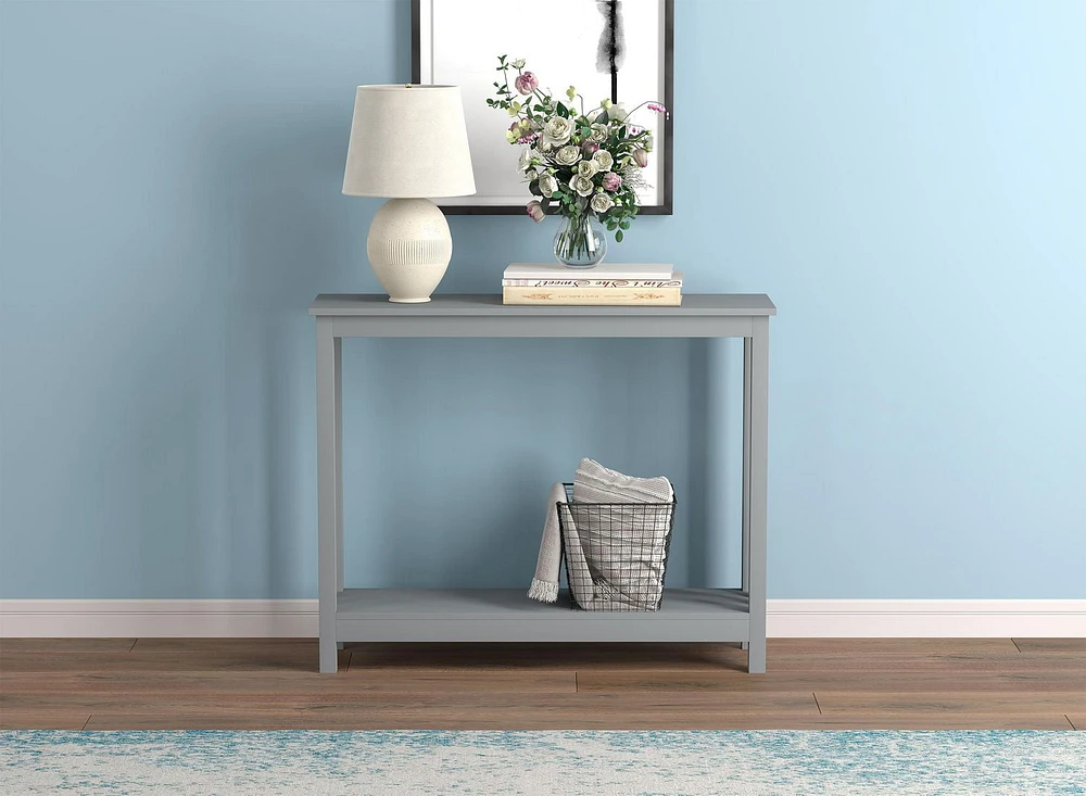 Safdie & Co. Entryway Console Sofa Couch Accent Table 39in L Light Grey with 1 Shelf for Living Room