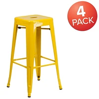 4 Pk. Commercial Grade 30" High Backless Metal Indoor-Outdoor Barstool with Square Seat