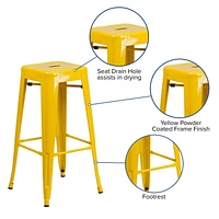 4 Pk. Commercial Grade 30" High Backless Metal Indoor-Outdoor Barstool with Square Seat