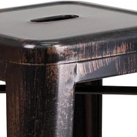 4 Pk. Commercial Grade 30" High Backless Black-Antique Gold Metal Indoor-Outdoor Barstool with Square Seat