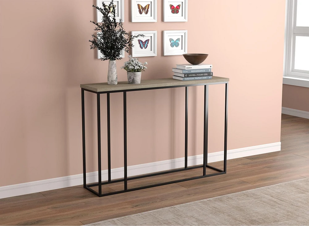 Safdie & Co. Entryway Console Sofa Couch Accent Table 47in L Dark Taupe with Black Metal for Living Room