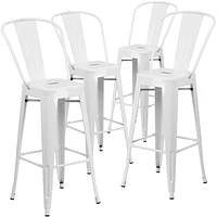 Commercial Grade 4 Pack 30" High White Metal Indoor-Outdoor Barstool with Back