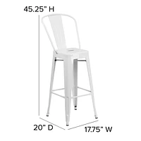 Commercial Grade 4 Pack 30" High White Metal Indoor-Outdoor Barstool with Back