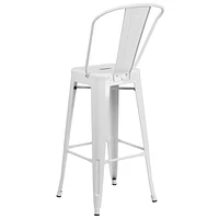 Commercial Grade 4 Pack 30" High White Metal Indoor-Outdoor Barstool with Back