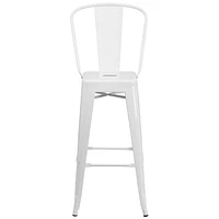 Commercial Grade 4 Pack 30" High White Metal Indoor-Outdoor Barstool with Back