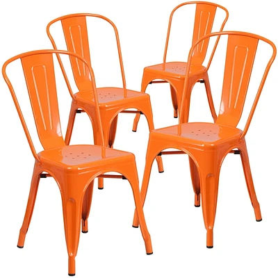 Commercial Grade 4 Pack Orange Metal Indoor-Outdoor Stackable Chair