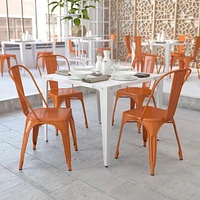 Commercial Grade 4 Pack Orange Metal Indoor-Outdoor Stackable Chair