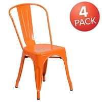 Commercial Grade 4 Pack Orange Metal Indoor-Outdoor Stackable Chair