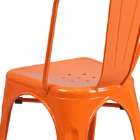 Commercial Grade 4 Pack Orange Metal Indoor-Outdoor Stackable Chair