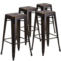 Commercial Grade 4 Pack 30" High Backless Distressed Copper Metal Indoor-Outdoor Barstool