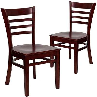 2 Pk. HERCULES Series Ladder Back Mahogany Wood Restaurant Chair