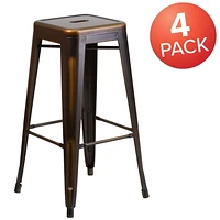 Commercial Grade 4 Pack 30" High Backless Distressed Copper Metal Indoor-Outdoor Barstool