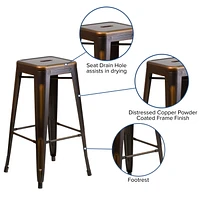 Commercial Grade 4 Pack 30" High Backless Distressed Copper Metal Indoor-Outdoor Barstool