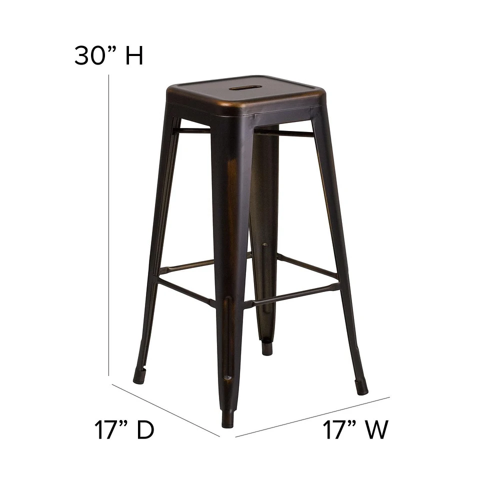 Tabouret de bar de qualité commerciale pour intérieur et extérieur en métal cuivré vieilli de 30 po haut. sans dossier, lot de 4