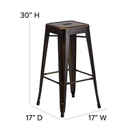 Commercial Grade 4 Pack 30" High Backless Distressed Copper Metal Indoor-Outdoor Barstool