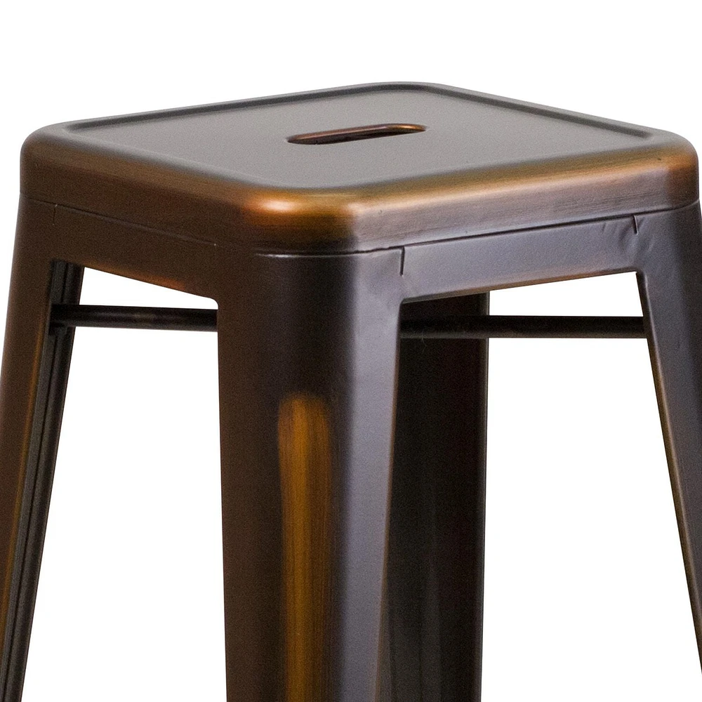 Tabouret de bar de qualité commerciale pour intérieur et extérieur en métal cuivré vieilli de 30 po haut. sans dossier, lot de 4