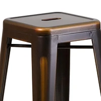 Commercial Grade 4 Pack 30" High Backless Distressed Copper Metal Indoor-Outdoor Barstool