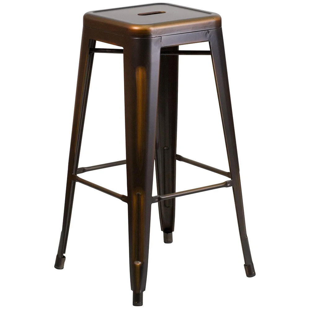 Tabouret de bar de qualité commerciale pour intérieur et extérieur en métal cuivré vieilli de 30 po haut. sans dossier, lot de 4