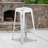 Commercial Grade 4 Pack 30" High Backless Distressed White Metal Indoor-Outdoor Barstool