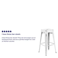 Commercial Grade 4 Pack 30" High Backless Distressed White Metal Indoor-Outdoor Barstool