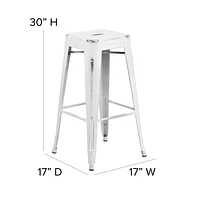 Commercial Grade 4 Pack 30" High Backless Distressed White Metal Indoor-Outdoor Barstool