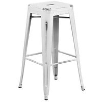 Commercial Grade 4 Pack 30" High Backless Distressed White Metal Indoor-Outdoor Barstool