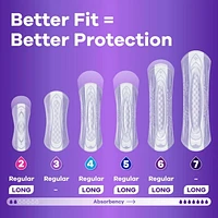 Serviettes d’incontinence et de post-partum Always Discreet, longues, degré d’absorption abondant, pour femmes, 64serviettes 64CT